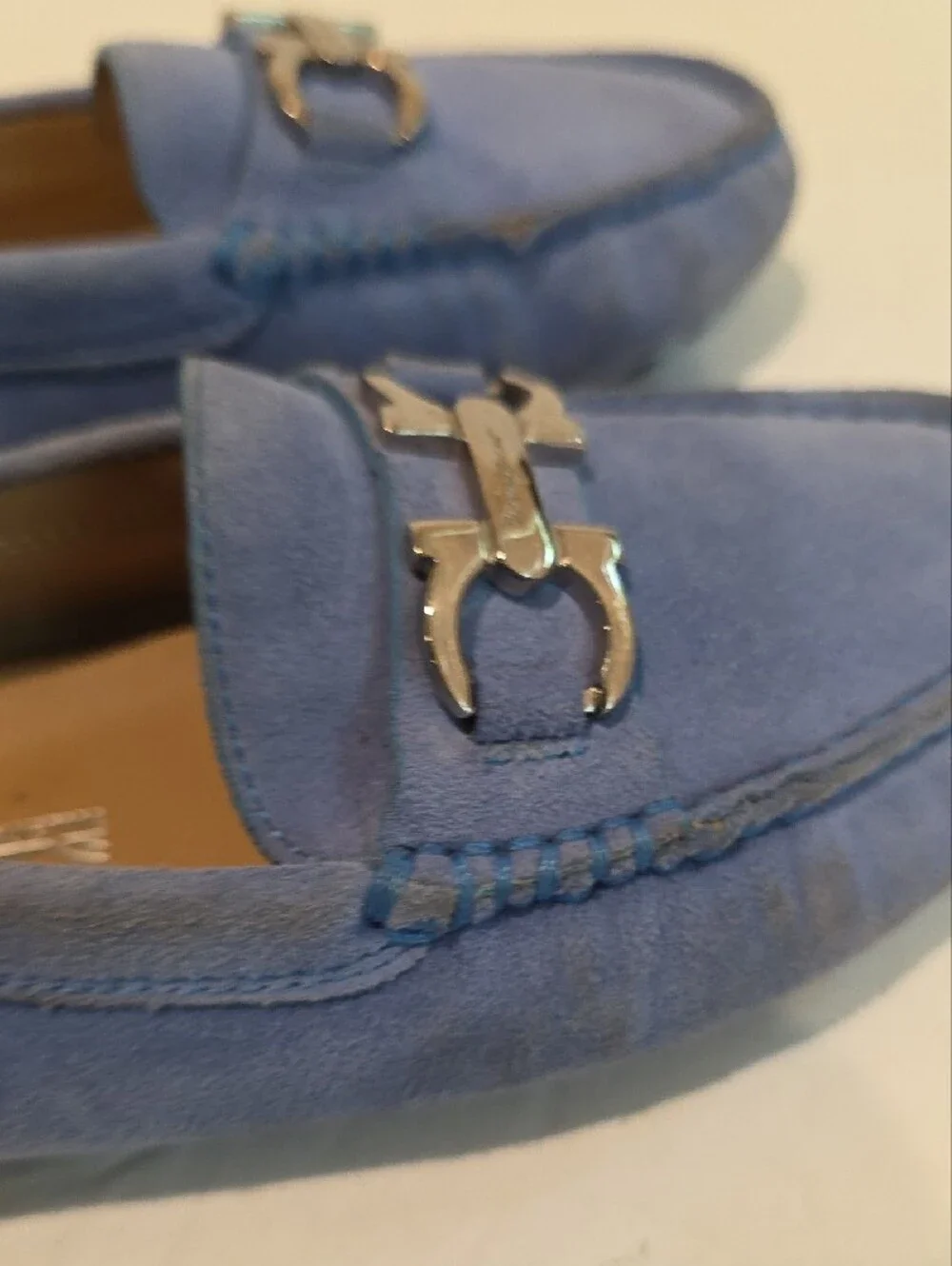 Salvatore Ferragamo Light Blue Suede Kids Moccasins Dress Shoes Loafer 28